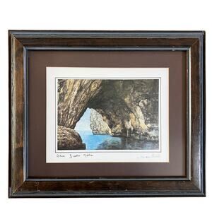 Blue Grotto Malta Framed Art Print Signed Mediterranean Coastal Cave Nautical‎